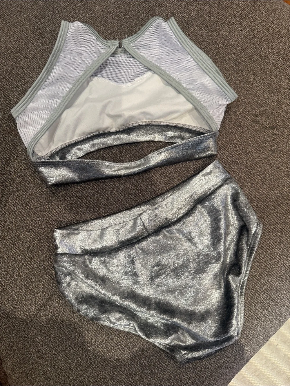 Silver High-Waist and Bralette- kids dance set